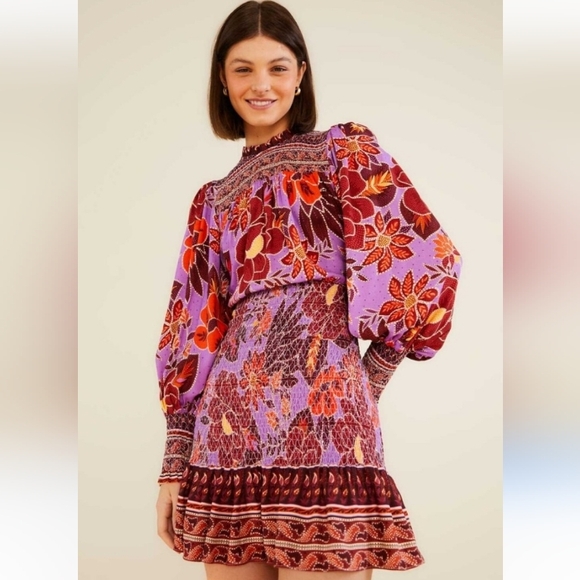FARM Rio Dresses & Skirts - Farm Rio Sweet Floral Long Sleeve Mini Dress L